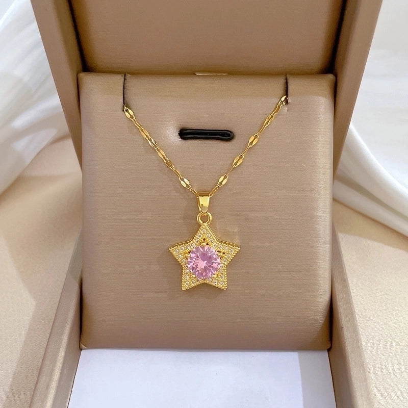 Fashion Star Stainless Steel Inlay Zircon Pendant Necklace