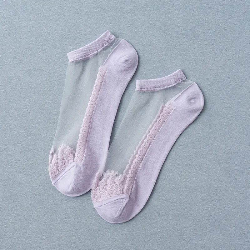 Fashion Thin Transparent Socks Low Cut Mesh Hollow One-piece Boat Socks