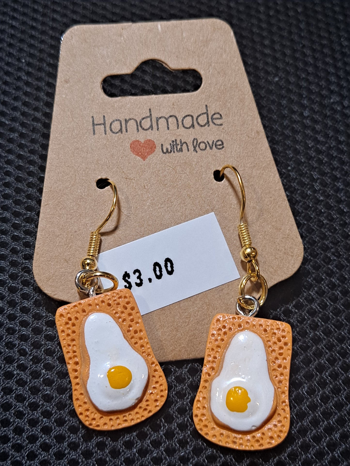 toast bread and fried eggs earrings
