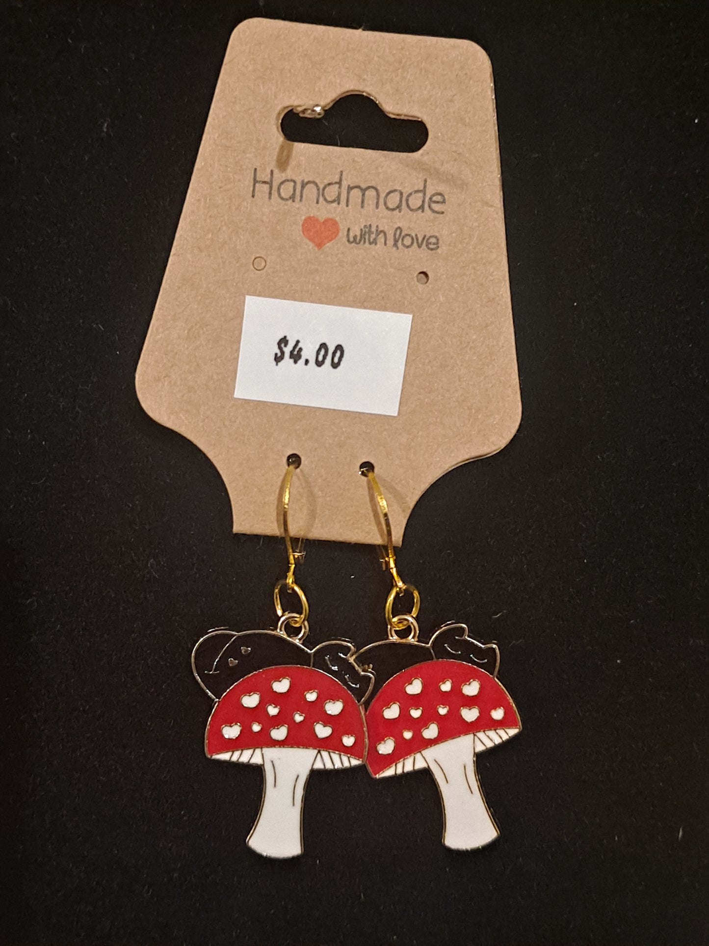 Cute cat sleeping on the mushrooms earrings