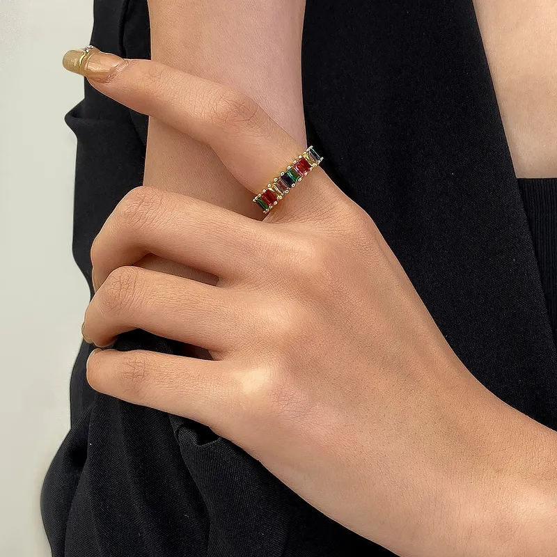 Square Copper Inlay Rhinestones Zircon Rings