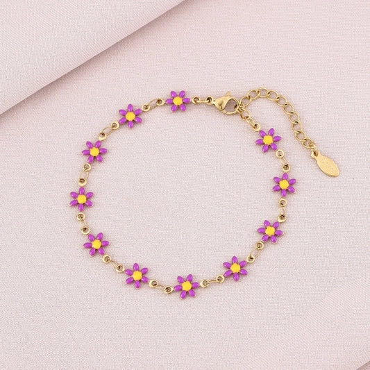 Fashion stainless steel colorful enamel flowers bracelet for women beautiful girls