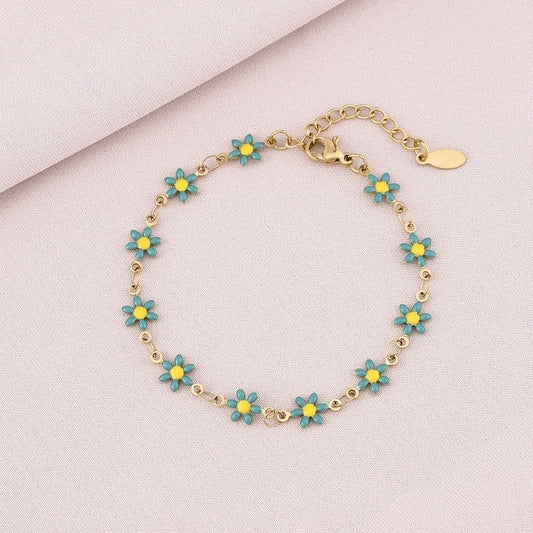 Fashion stainless steel colorful enamel flowers bracelet for women beautiful girls