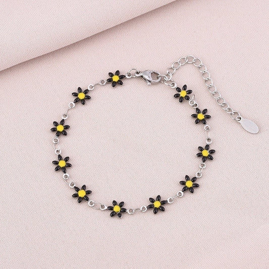 Fashion stainless steel colorful enamel flowers bracelet for women beautiful girls