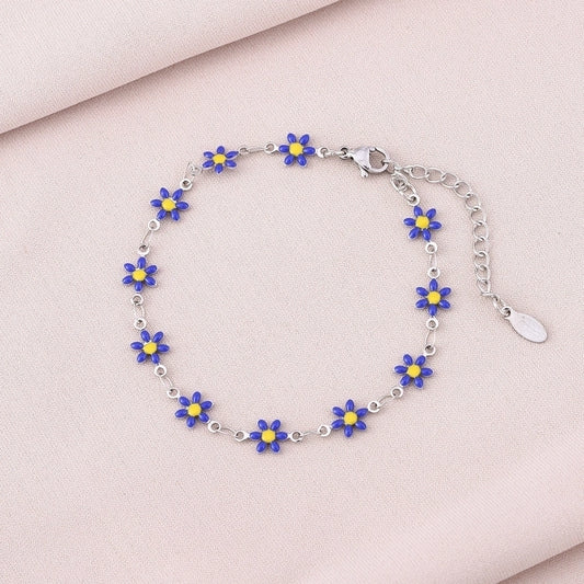 Fashion stainless steel colorful enamel flowers bracelet for women beautiful girls