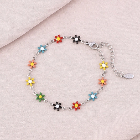 Fashion stainless steel colorful enamel flowers bracelet for women beautiful girls