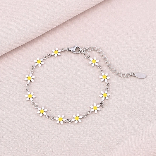 Fashion stainless steel colorful enamel flowers bracelet for women beautiful girls