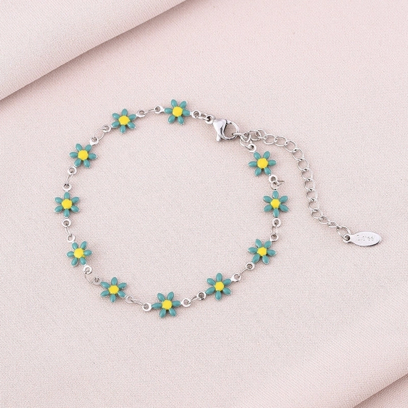 Fashion stainless steel colorful enamel flowers bracelet for women beautiful girls