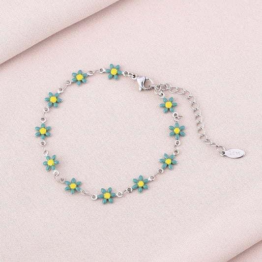 Fashion stainless steel colorful enamel flowers bracelet for women beautiful girls