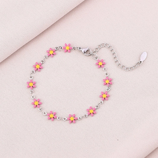 Fashion stainless steel colorful enamel flowers bracelet for women beautiful girls