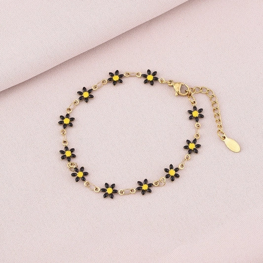 Fashion stainless steel colorful enamel flowers bracelet for women beautiful girls