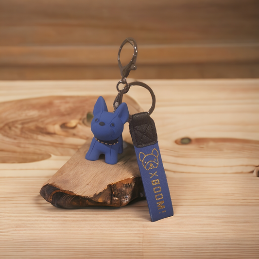 Blue French bulldog resin key chain