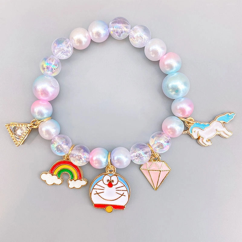 Colorful Pearls Beaded Bracelets for Girls Cute Cartoon Fruit Flower Heart Pendant Charm Bracelet Party Jewelry Kids Birthday Gift