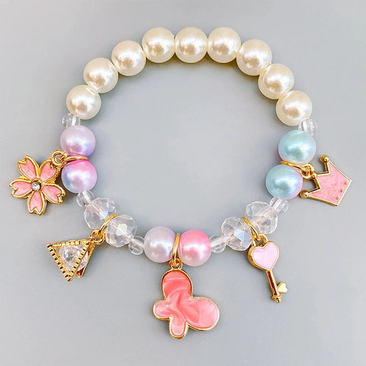 Colorful Pearls Beaded Bracelets for Girls Cute Cartoon Fruit Flower Heart Pendant Charm Bracelet Party Jewelry Kids Birthday Gift