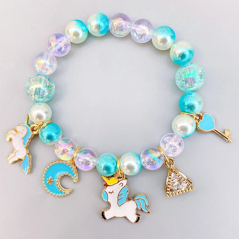 Colorful Pearls Beaded Bracelets for Girls Cute Cartoon Fruit Flower Heart Pendant Charm Bracelet Party Jewelry Kids Birthday Gift