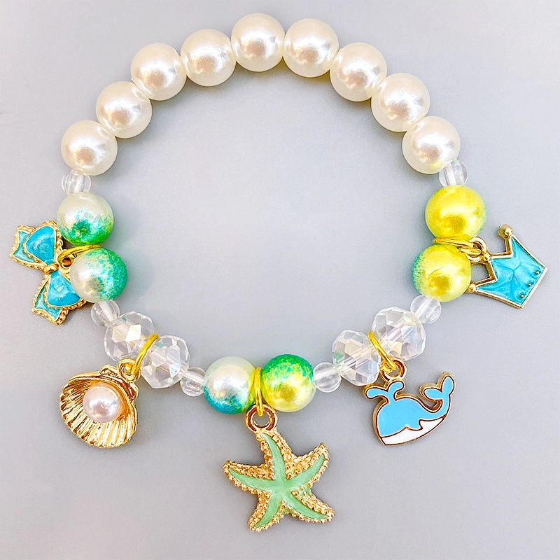 Colorful Pearls Beaded Bracelets for Girls Cute Cartoon Fruit Flower Heart Pendant Charm Bracelet Party Jewelry Kids Birthday Gift