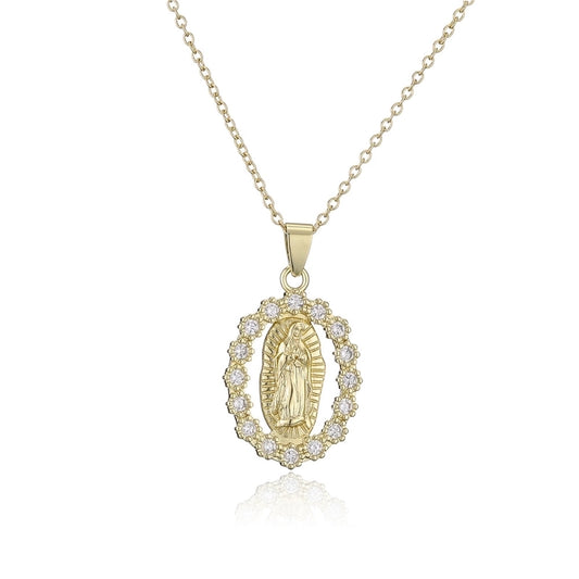 Fashion Virgin Mary Copper Zircon Gold Plated Pendant