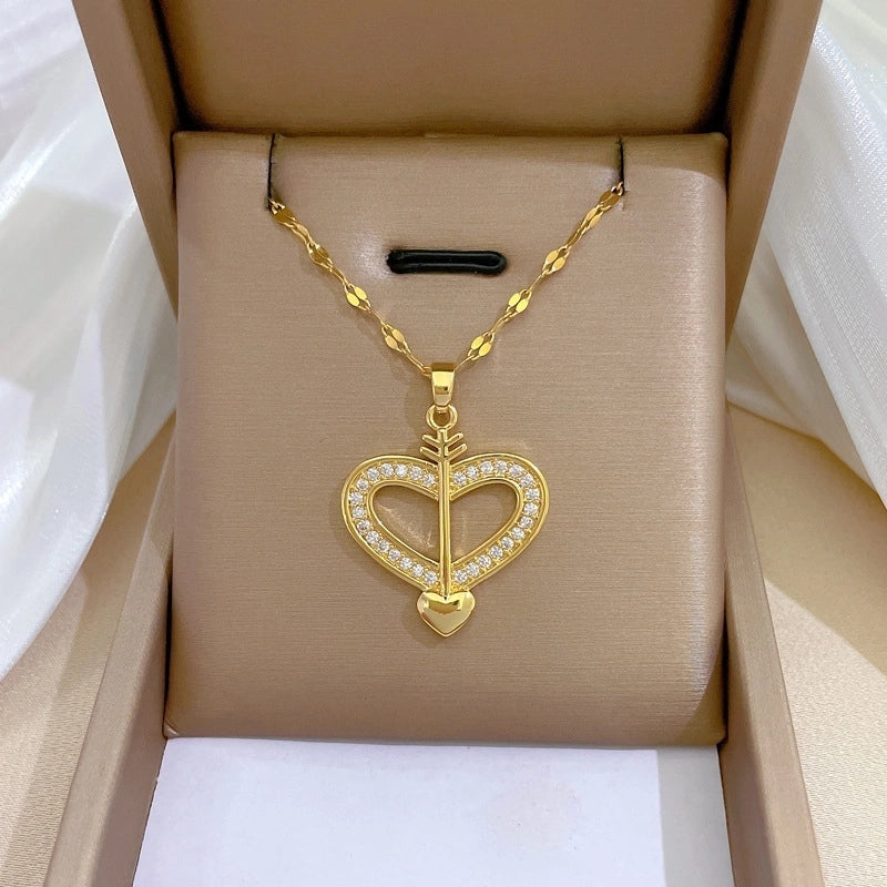 Stainless Steel Necklace Arrow Heart Pendant Golden Accessories for Women Exquisite Birthday Jewelry Gift Collier