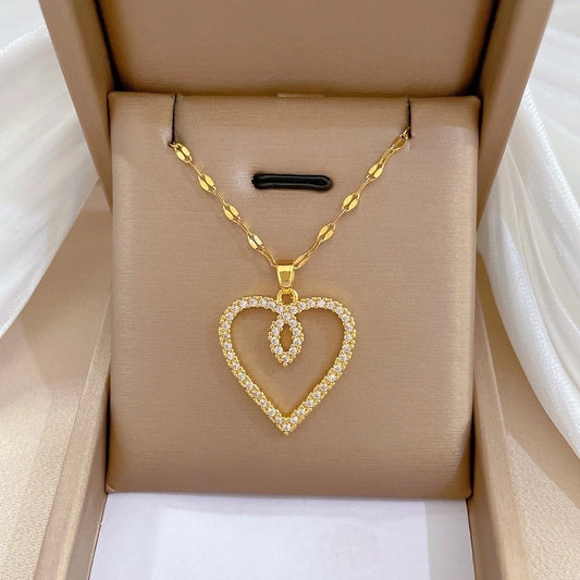 Stainless Steel Necklace Women Hollow Love Heart Pendant