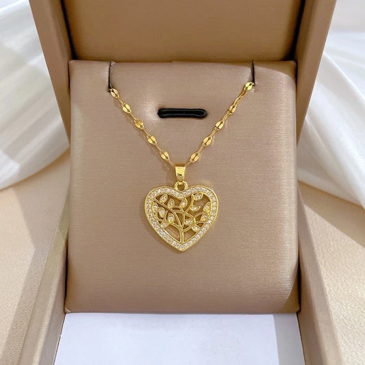 European and American classic fashion love leaf banquet necklace, Simple heart-shaped tree of life personalized clavicle chain