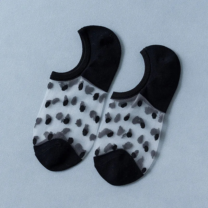 Fashion Thin Transparent Socks Low Cut Mesh Hollow One-piece Boat Socks