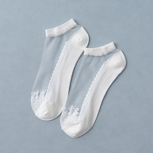 Fashion Thin Transparent Socks Low Cut Mesh Hollow One-piece Boat Socks