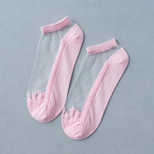 Fashion Thin Transparent Socks Low Cut Mesh Hollow One-piece Boat Socks