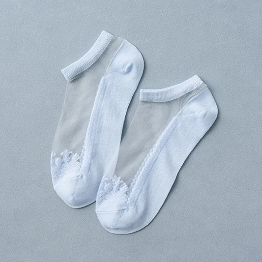 Fashion Thin Transparent Socks Low Cut Mesh Hollow One-piece Boat Socks