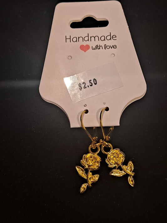 Gold tone rose charm earrings