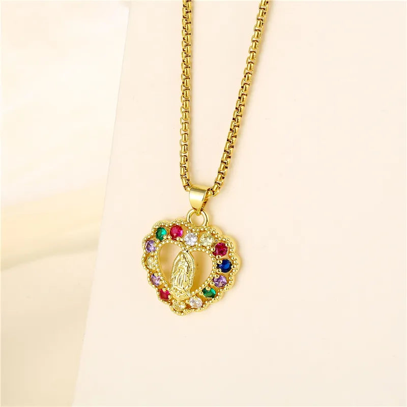 Ins Style Human Faith Stainless Steel Titanium Steel Plating Inlay Zircon 18k Gold Plated Gold Plated Pendant Necklace