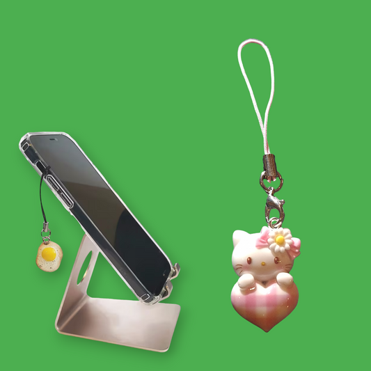 Cute acrylic kitty pink mobile phone charm. Strap. Lanyard.