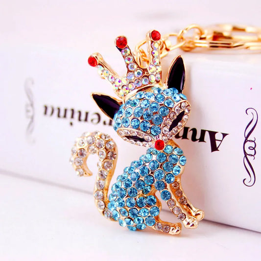 Korean Creative Cute Cartoon Crystal Crown Little Fox Keychain