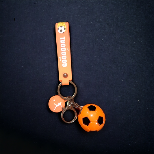 Orange soccer ball plastic keychain