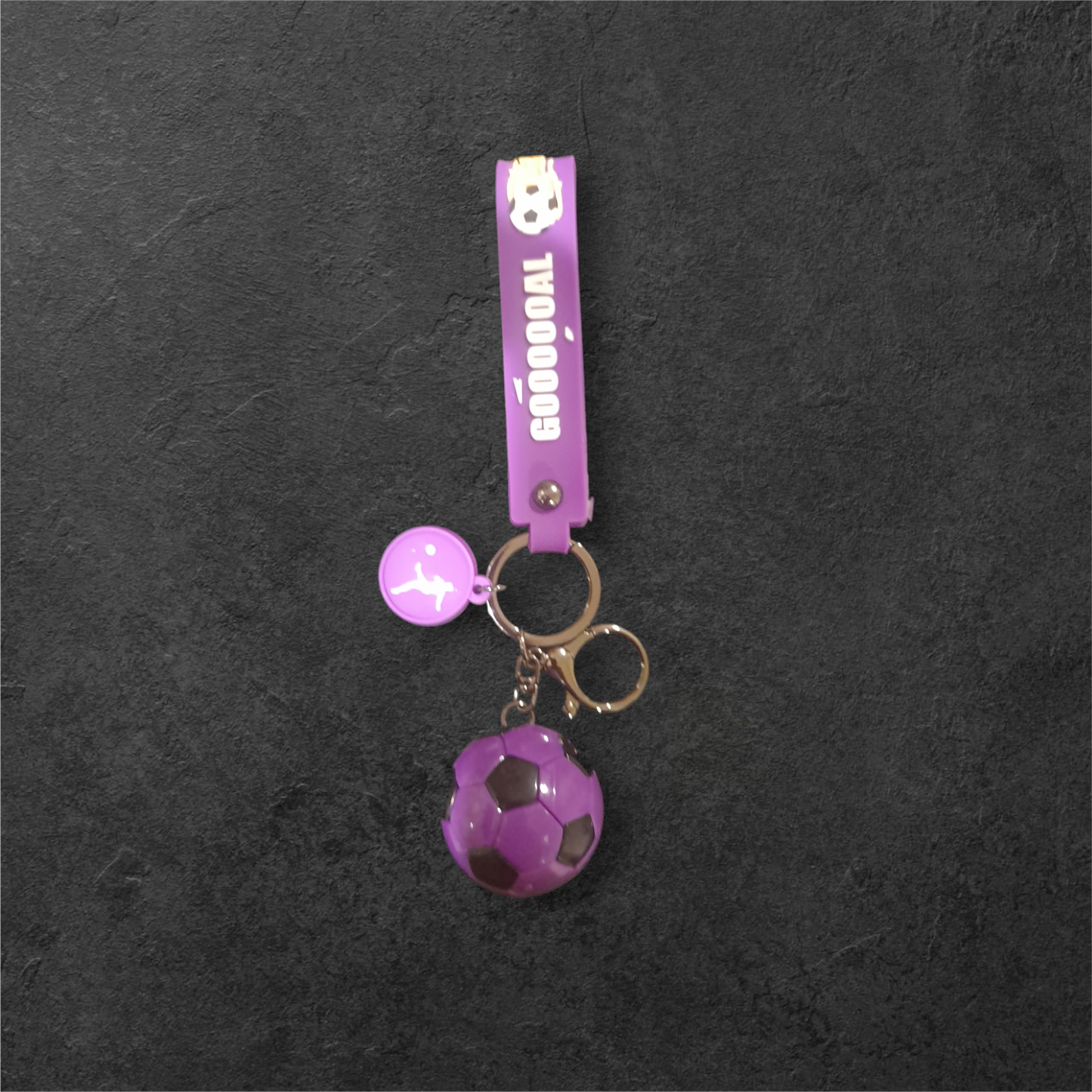 Purple soccer ball plastic key chain