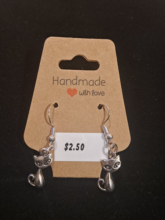 Silver color cute kitten earrings