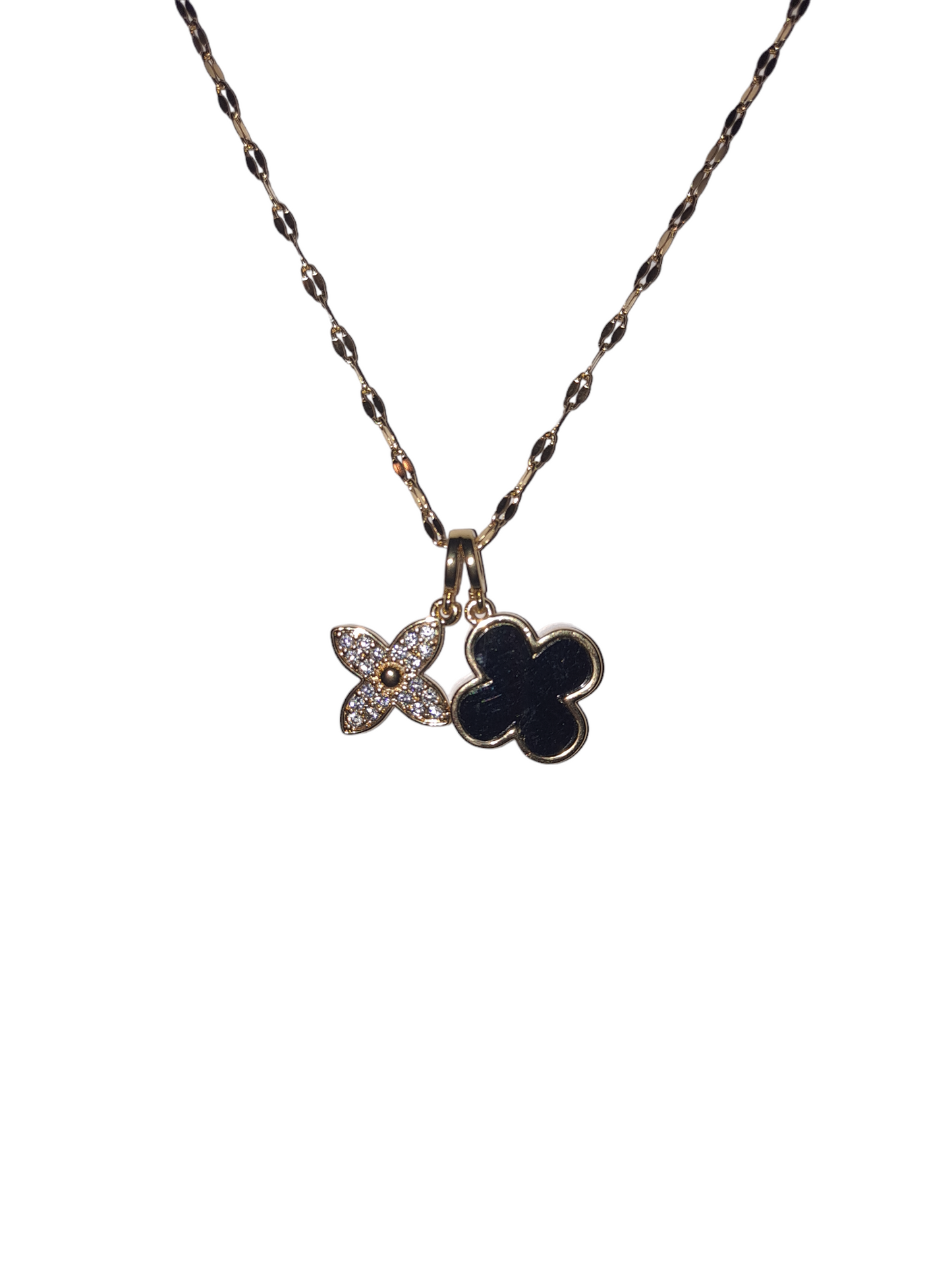 Stanley steel Pendant Black & Gold Flower Clover Necklace