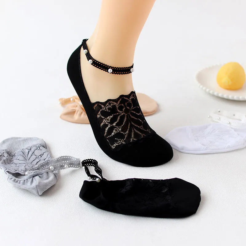 Womens Lace Nonslip No Show Boat Liner Socks Lady Invisible Low Cut Socks Loafer