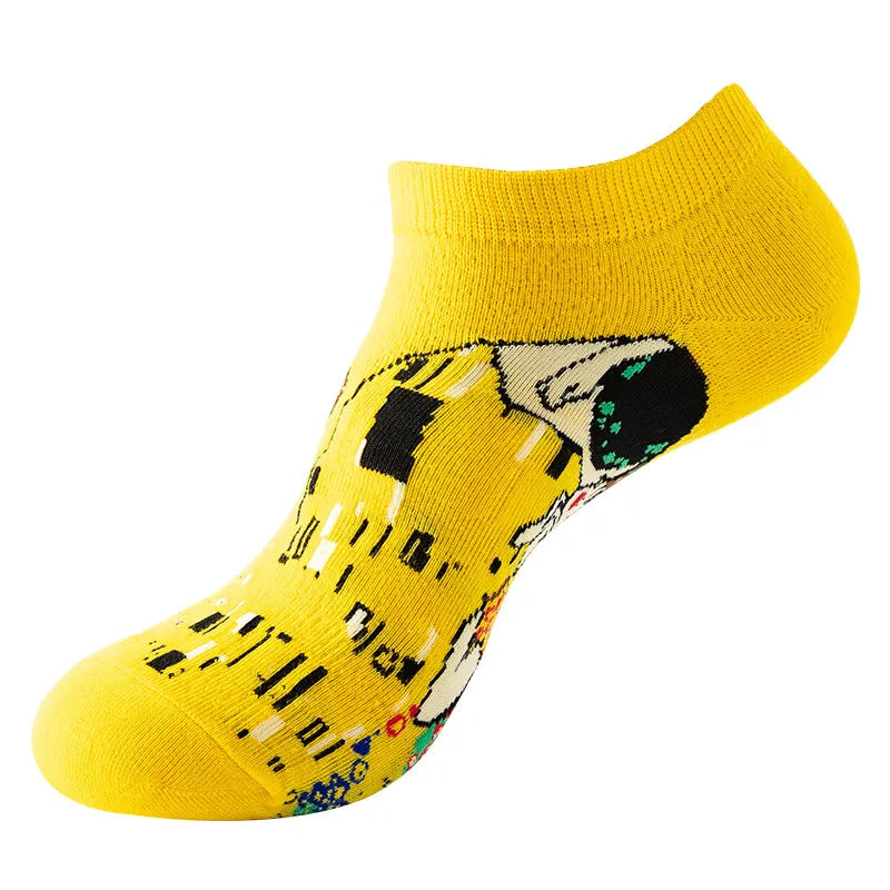 Unisex Retro Color Block Cotton Ankle Socks A Pair