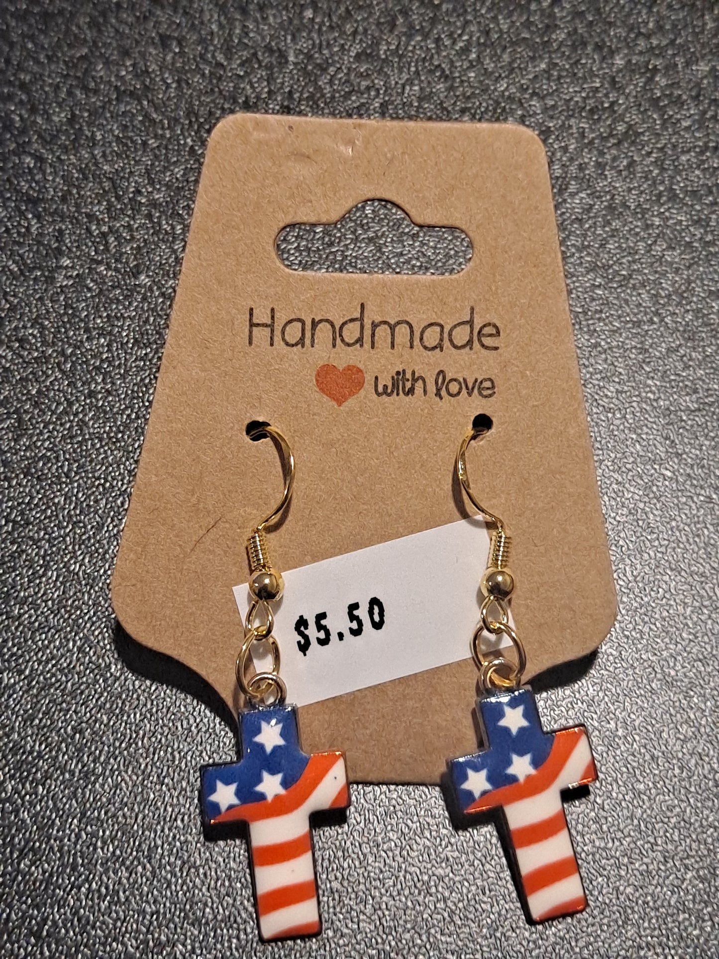 Usa flag alloy cross pendant earrings