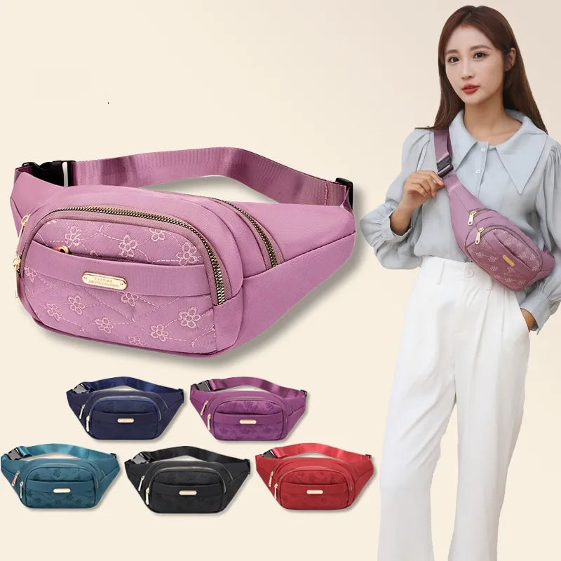 Women's Basic Solid Color Nylon Waist Bags