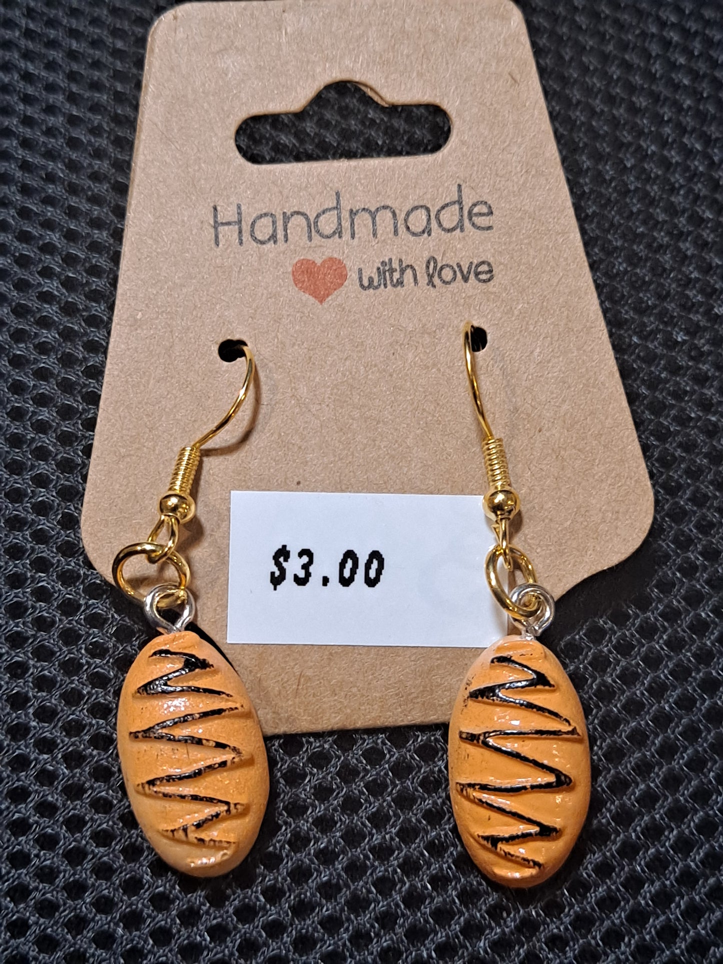 chocolate drizzle bread earrings