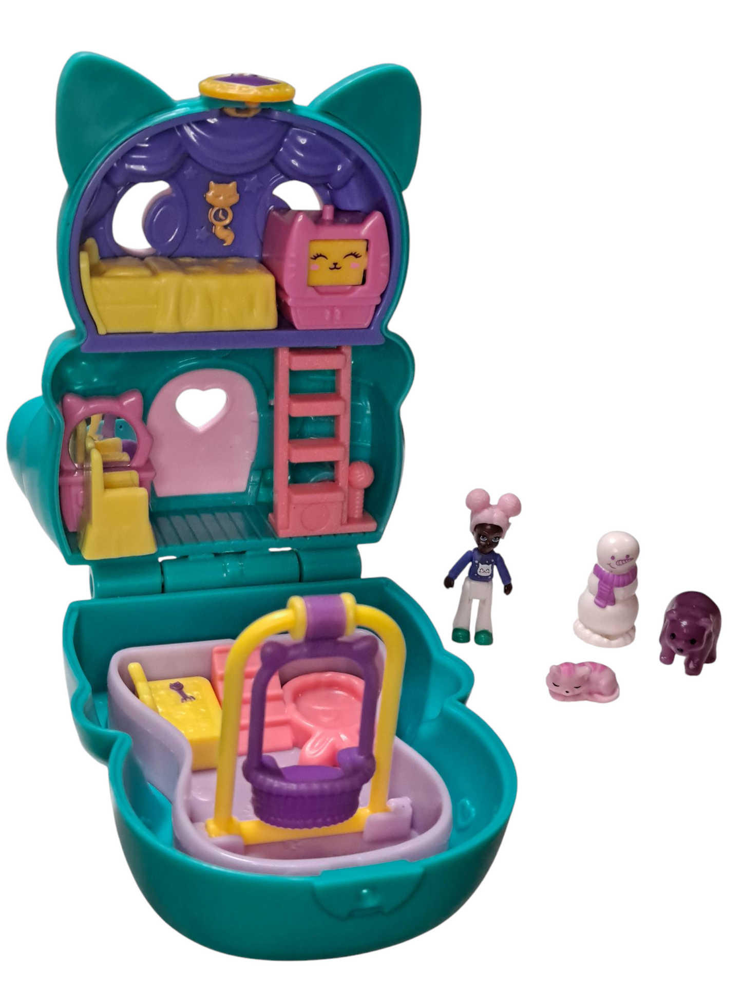 POLLY POCKET Flip & Find Cat with Doll Travel Playset Good Condition
