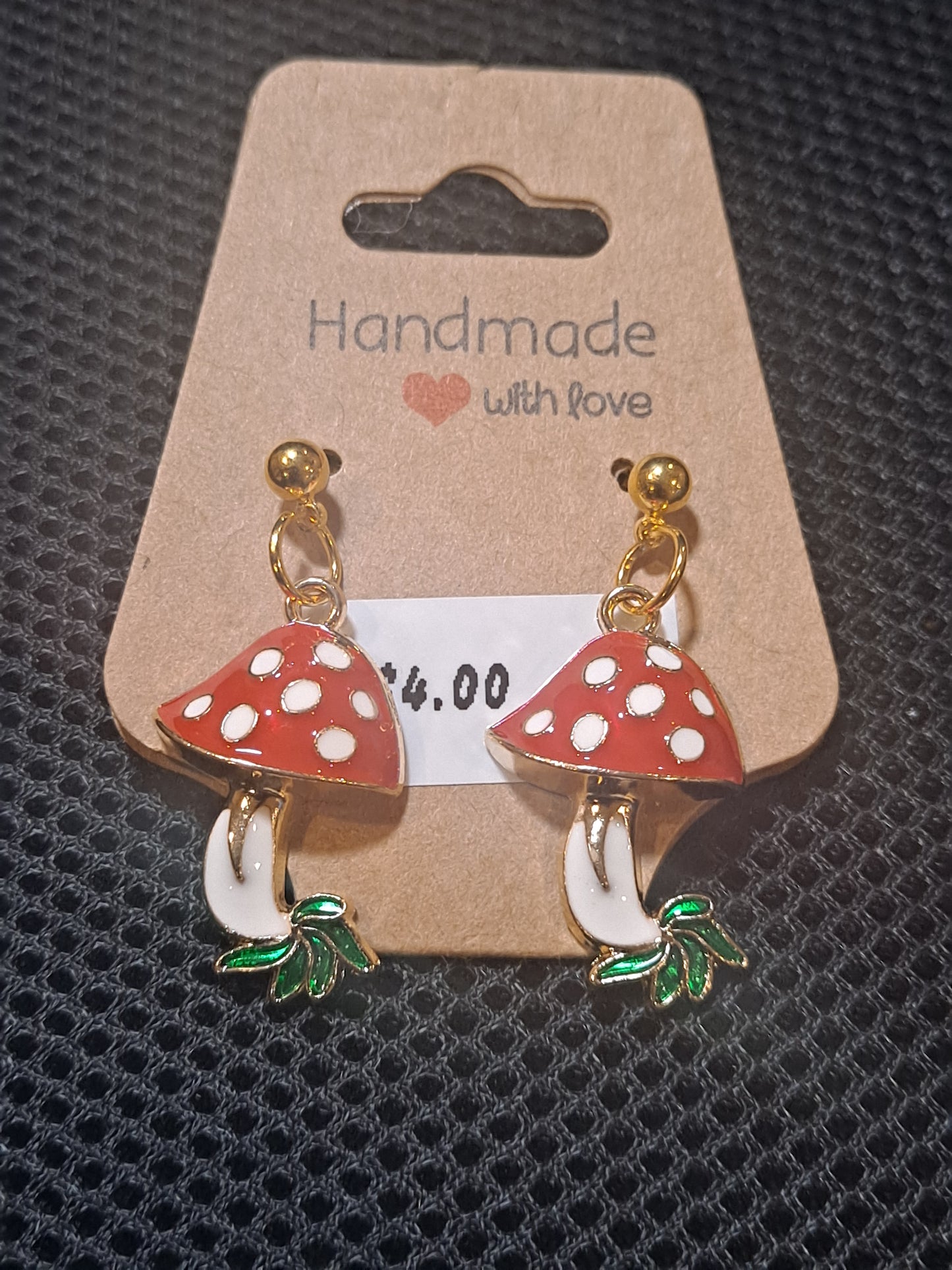 Red and white mushrooms drops earrings