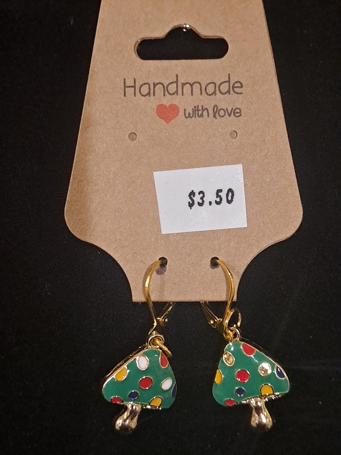 Green and gold mushrooms  earrings