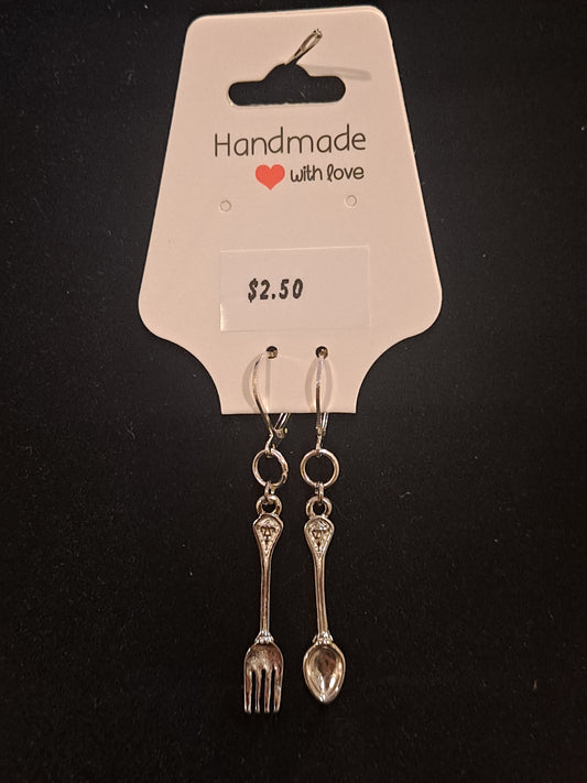 Stanley steel spoon and fork pendant earrings