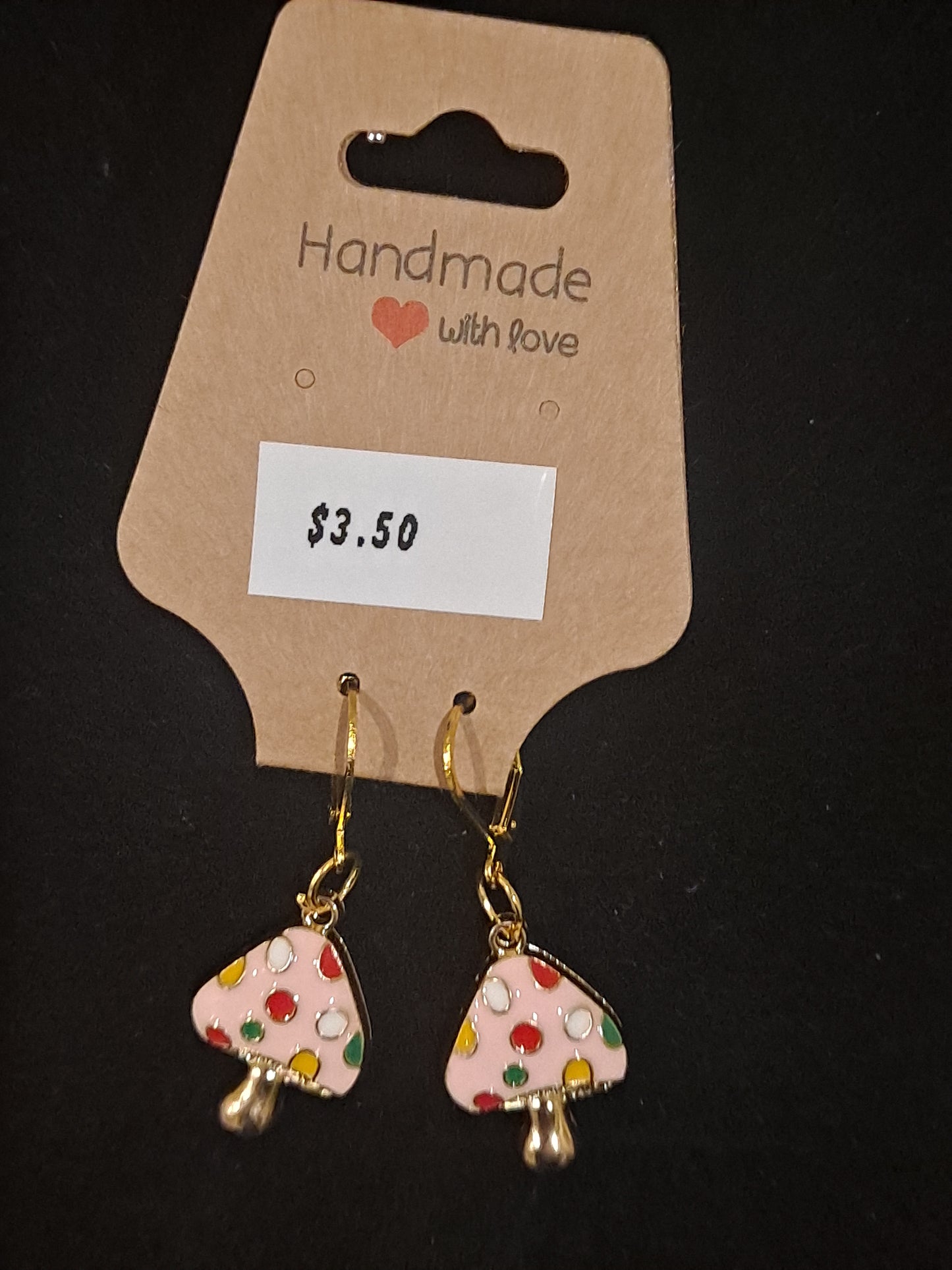 Pink and gold mushrooms earrings