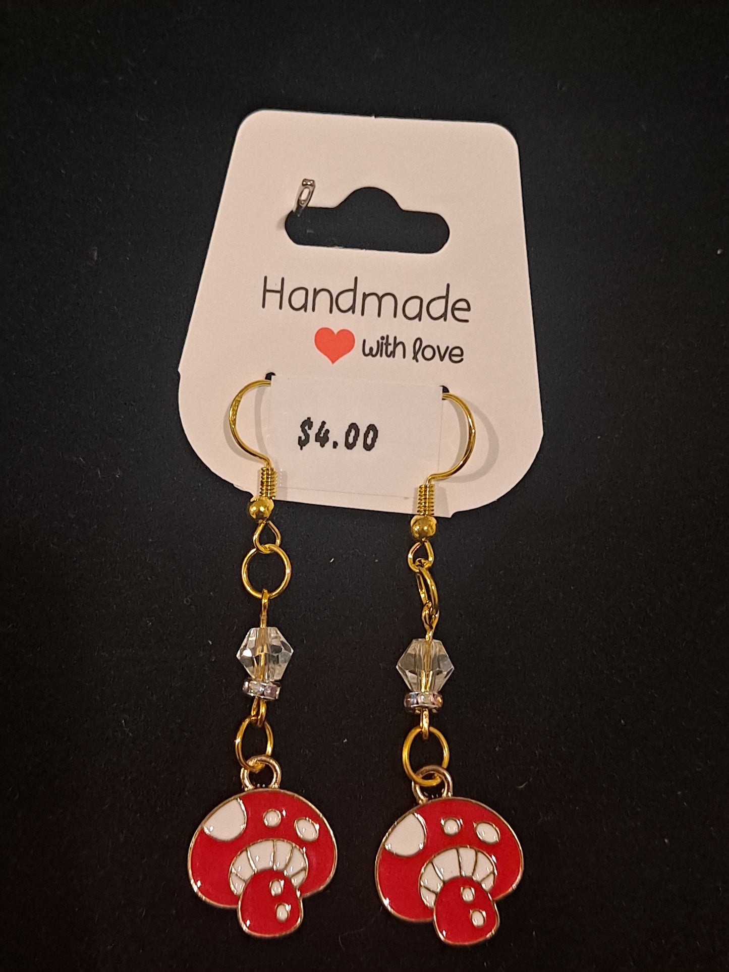 Red and white mushrooms pendants earrings